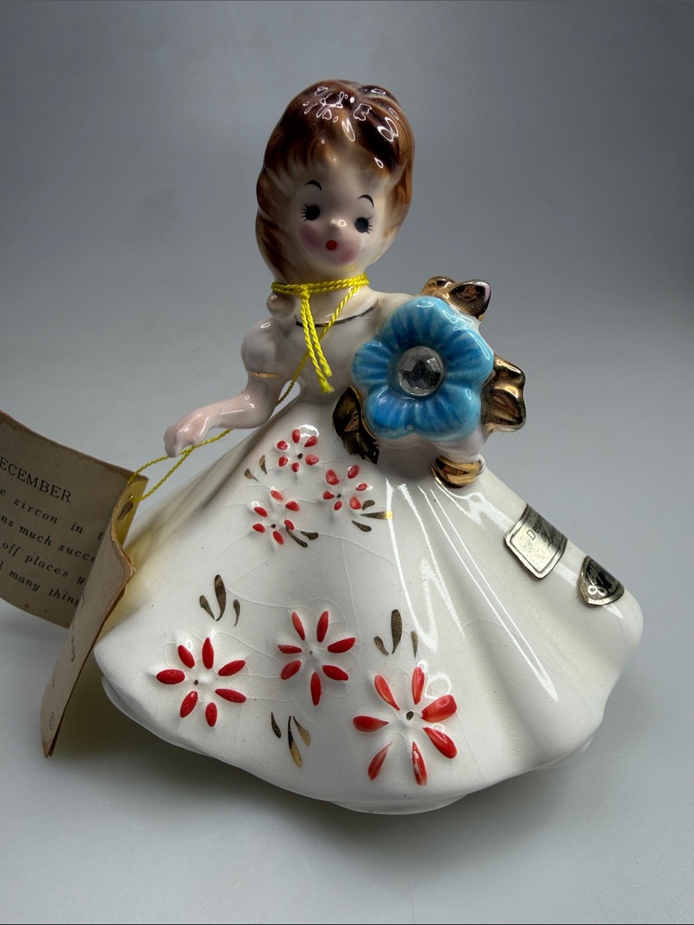 Vintage Josef Originals December Girl Figurine Porcelain Flower 1950’s Japan